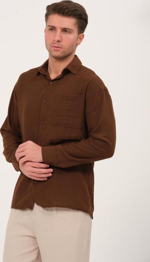 Keten Görünümlü Dokulu Rahat Kesim Yazlık Tek Cepli Erkek Gömlek @Teramo