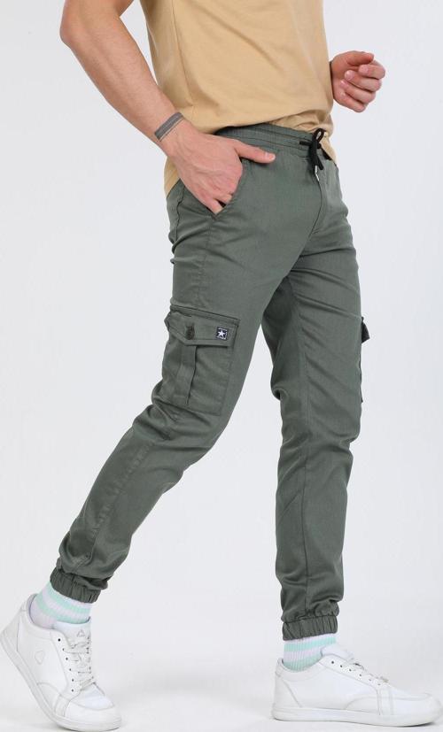 Slim Fit  Yandan Cepli Bel Bağcıklı, Paçaları Lastikli Esnek Kargo Erkek Pantolon