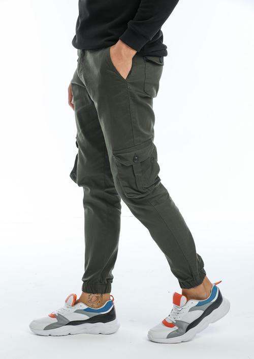 Kargo Cepli, Fermuarlı Paça Lastikli Esnek Kumaş Slim Fit Gabardin Erkek Kargo Pantolon