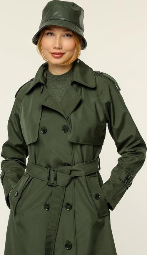 Çift Cepkenli Mevsimlik Bondit Kumaş uzun Kadın Trençkot