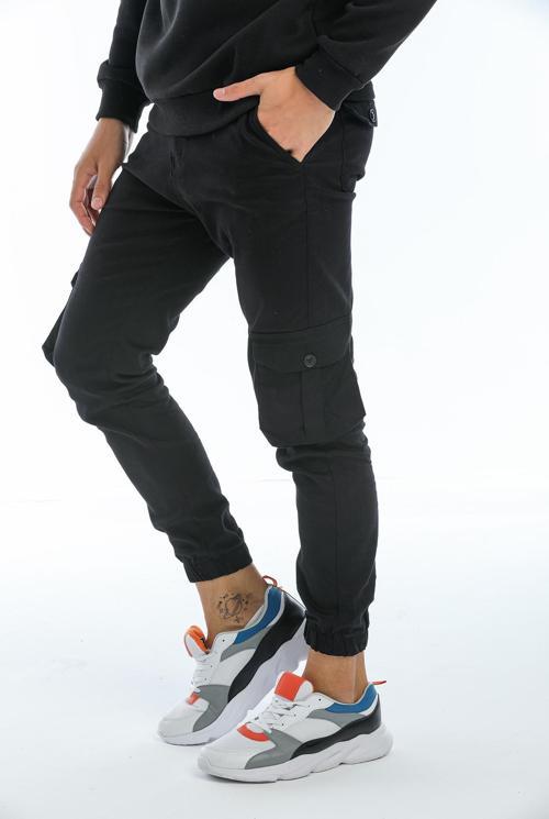 Kargo Cepli, Fermuarlı Paça Lastikli Esnek Kumaş Slim Fit  Gabardin Erkek Kargo Pantolon