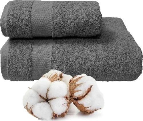2 li Banyo Havlu Takımı %100 Pamuklu Dry Antrasit