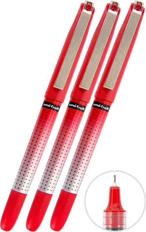 Kırmızı Pilot Kalem 3 Adet Uniball Eye Needle 0.5 mm İğne Uçlu Pilot Kalem Ub-185 S İğne Uçlu Likit Mürekkepli Jel Kalem