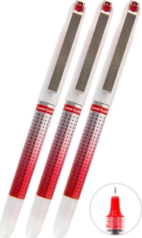 Kırmızı Pilot Kalem 3 Adet Uniball Eye Needle 0.7 mm İğne Uçlu Pilot Kalem Ub-187S İğne Uçlu Likit Mürekkep Pilot Kalem