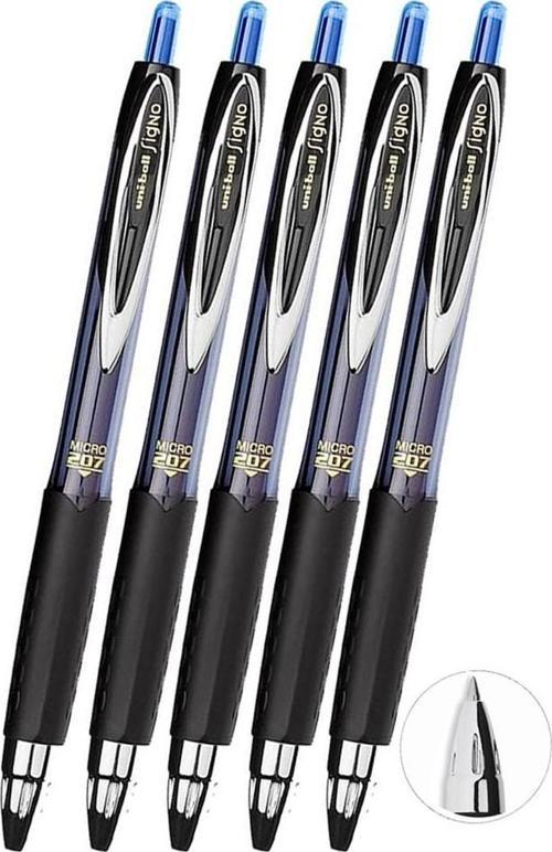 Mavi Pilot Kalem 5 Adet Uniball Signo Micro 207 0.5 mm Roller Uç Kalem Umn-207 İnci Uçlu Likit Mürekkepli Jel Kalem