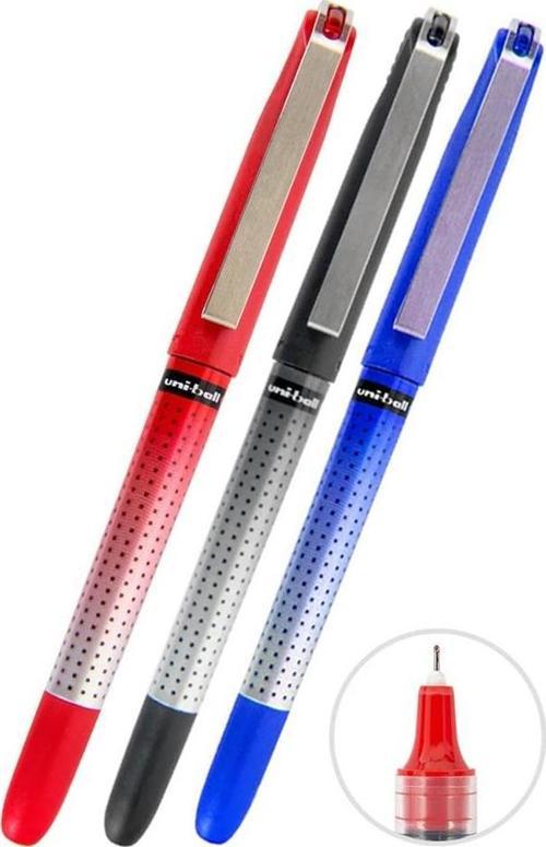 Mavi Siyah Kırmızı Pilot Kalem 3 Adet Uniball Eye Needle 0.5 mm İğne Uçlu Pilot Kalem Ub-185 S İğne Uçlu Likit Mürekkep