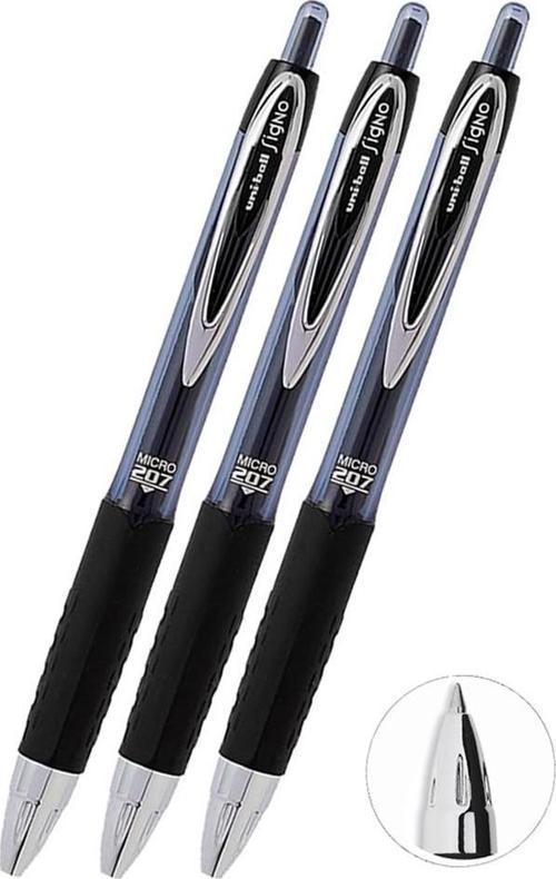 Siyah Pilot Kalem 3 Adet Uniball Signo Micro 207 0.5 mm Roller Uçlu Pilot Kalem Umn-207 İnci Uçlu Likit Mürekkepli Jel