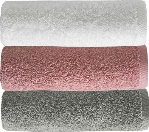 3 lü Düz Renk El Yüz Havlu Seti %100 Pamuklu 50x90 Cm Gri-Gül-Beyaz