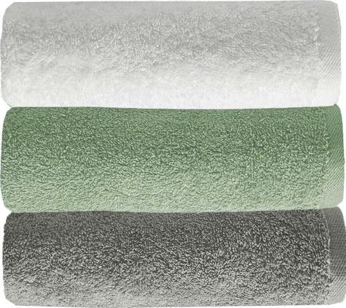 3 lü Düz Renk El Yüz Havlu Seti %100 Pamuklu 50x90 Cm Gri-Yeşil-Beyaz
