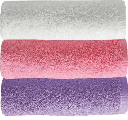 3 lü Düz Renk El Yüz Havlu Seti %100 Pamuklu 50x90 Cm Mor-Pembe-Beyaz