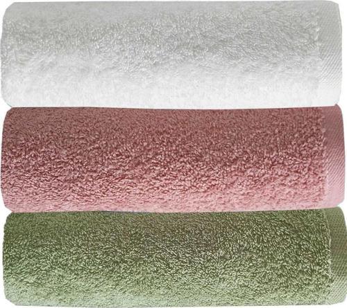 3 lü Düz Renk El Yüz Havlu Seti %100 Pamuklu 50x90 Cm Yeşil Gül Beyaz
