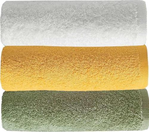 3 lü Düz Renk El Yüz Havlu Seti %100 Pamuklu 50x90 Cm Yeşil Sarı Beyaz