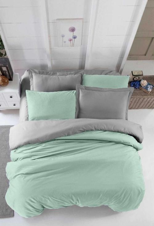 Çift Kişilik Lastikli Çarşaflı Nevresim Takımı Pamuklu Four Season Mint Gri