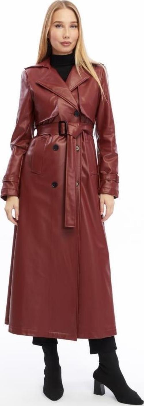 Çift Cepkenli Uzun Boy Deri Trençkot