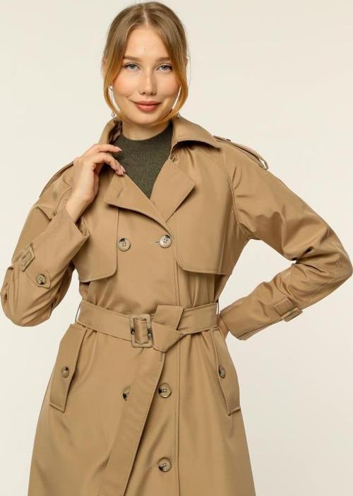 Çift Cepkenli Mevsimlik Bondit Kumaş uzun Kadın Trençkot