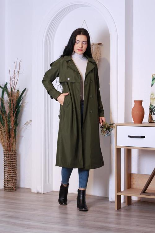 Reglan Kol Mevsimlik Astarlı Uzun Trençkot,Kap