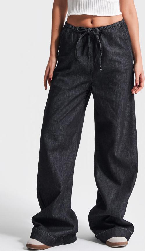 Kadın Siyah Su Yıkama Renk 7w4-51 Rahat Kumaş %100 Koton Bol Kesim Denim