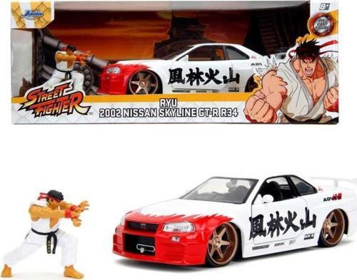 Jada 1/24 Street Fighter Nissan Skyline GTR R34 Ryu Figürü ile Birlikte