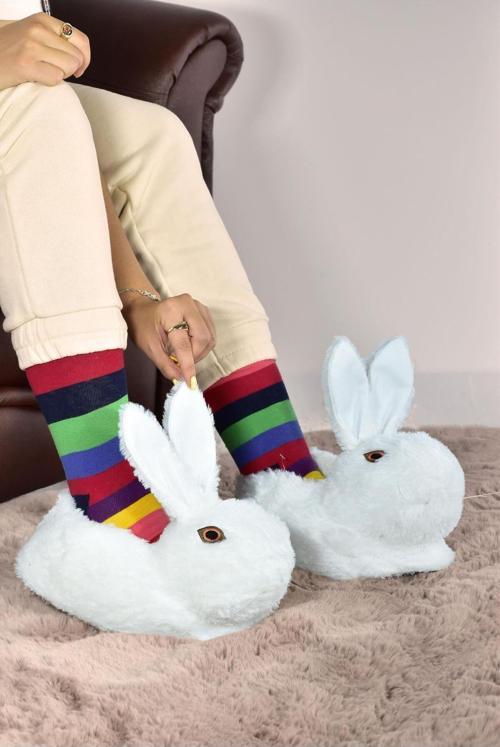 Kadın Hayvanlı Kışlık Peluş Tavşan Panduf Ev Terliği