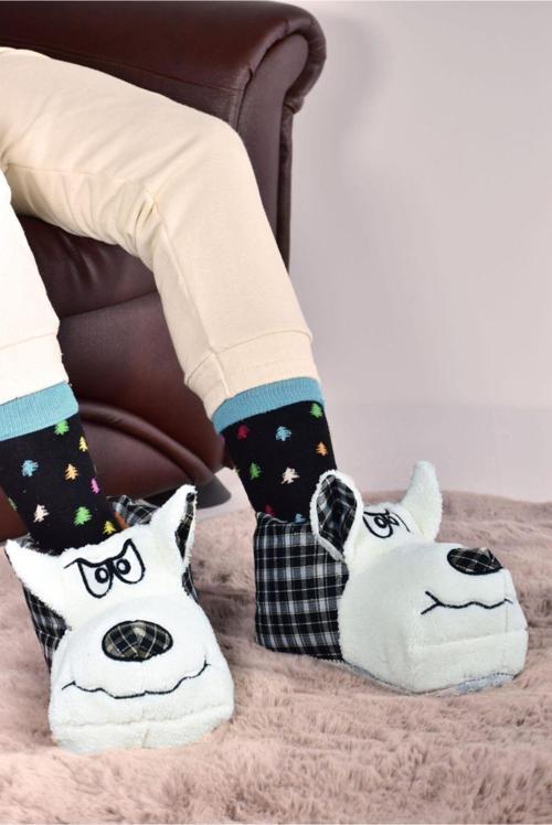 Unisex Hayvanlı Ekose Polar Panduf Ev Botu