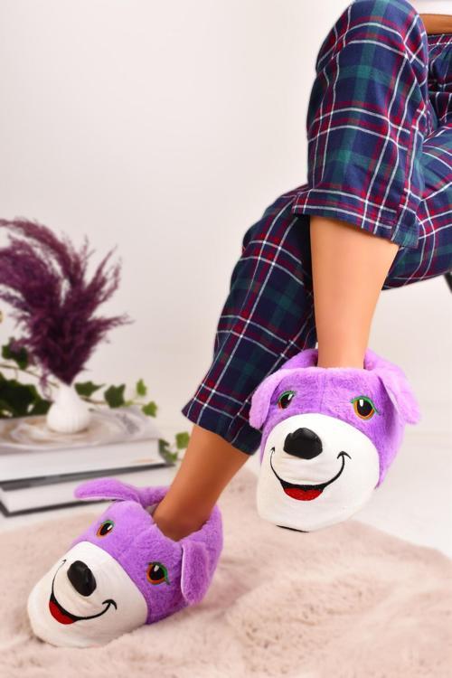 Unisex Köpek Figürlü Peluş Panduf Ev Pandufu Ev Botu