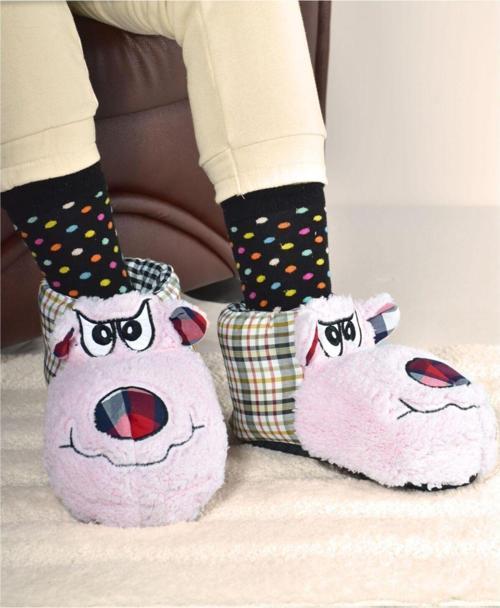 Unisex Hayvanlı Ekose Polar Panduf Ev Botu