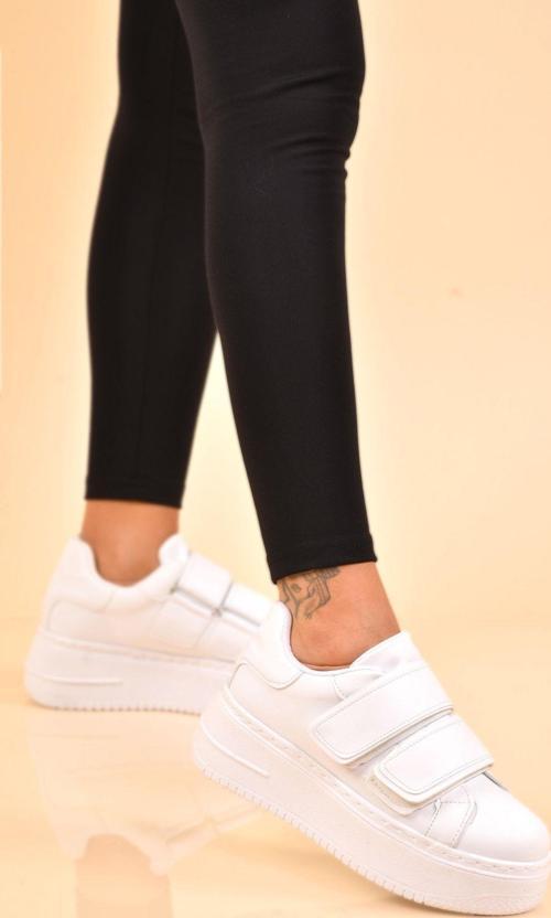 Beyaz - Kadın Cırt Cırtlı Sneaker - Spor Yürüyüş Ayakkabısı