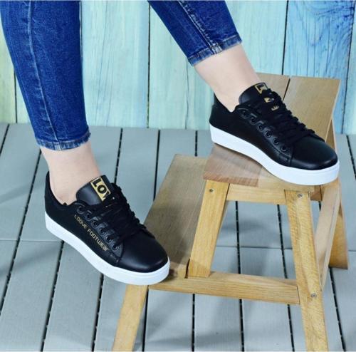 Siyah - Kadın-Erkek Yumuşak Taban Sneaker Spor Ayakkabı