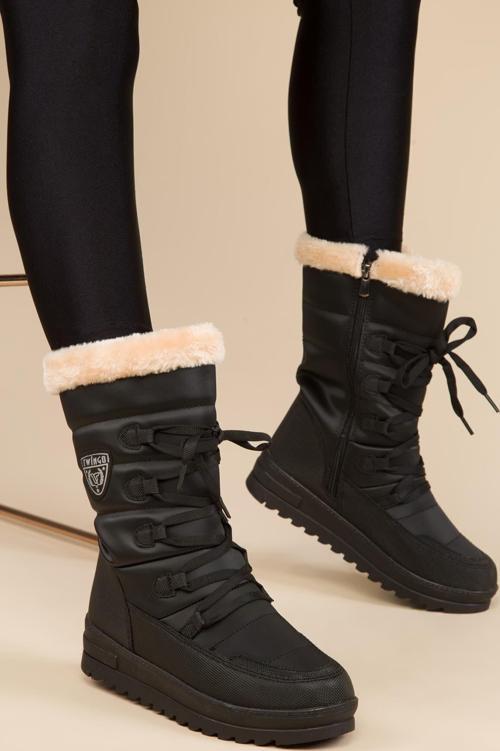 Kadın Siyah Termal Yünlü Kar Botu