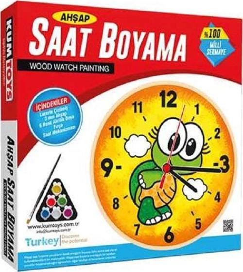 VIP KALİTE MAKET AHŞAP SAAT MAKET SAAT BOYANABİLİR AHŞAP KAPLUMBAĞA SAAT BOYAMA 6 AKRİLİK BOYA SETİ