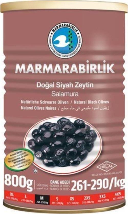 Süper Salamura 261-290 KB M Siyah Zeytin Teneke 800 G