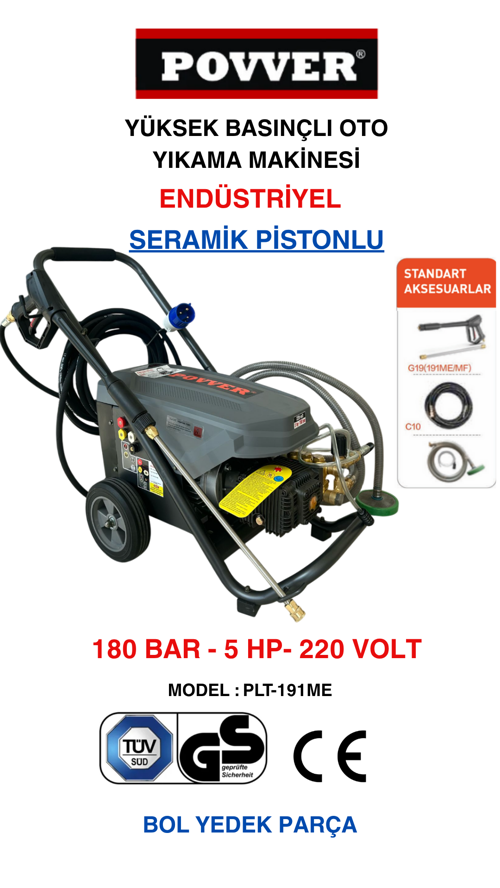 Yüksek Basınçlı Yıkama Makinesı (3700 W-5HP-180 BAR)