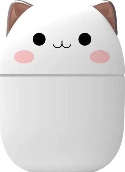 Sevimli Kedi Hava Nemlendirici Ledli Ultrasonik Difüzör 250 ml Beyaz