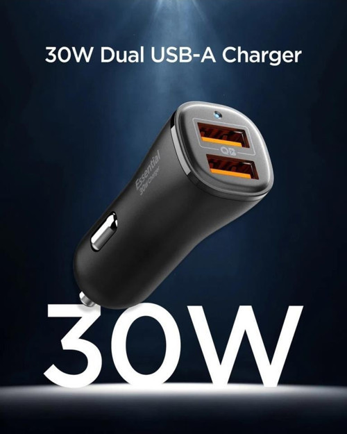 Spigen 30W USB-A 2 Port Araç içi Hızlı Şarj Aleti 18W + 12W Akım Korumalı Güç Adaptörü iPhone & Android & iPad Type-C PD 3