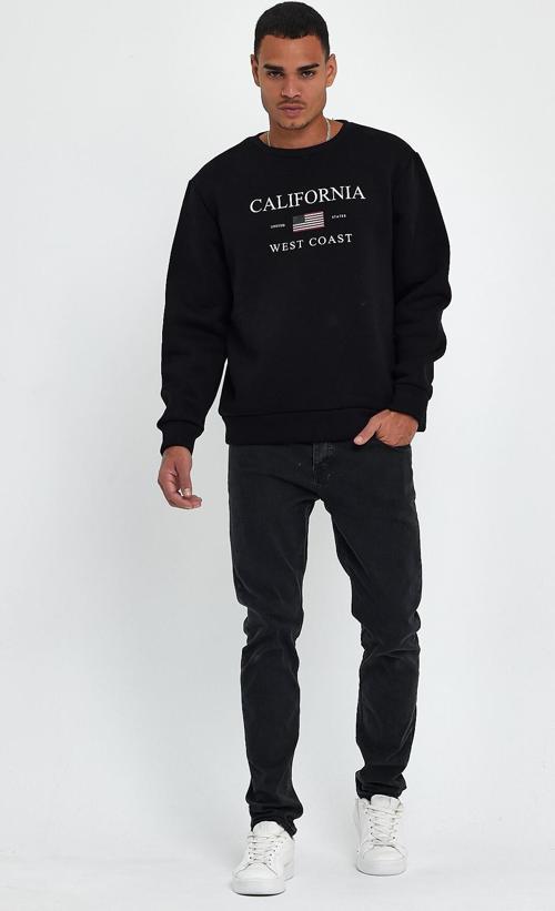 Süperlife Erkek Bisiklet Yaka Rahat Kalıp İçi Polarlı 3 iplik Amerikan Baskılı Swetashırt spr24sw26