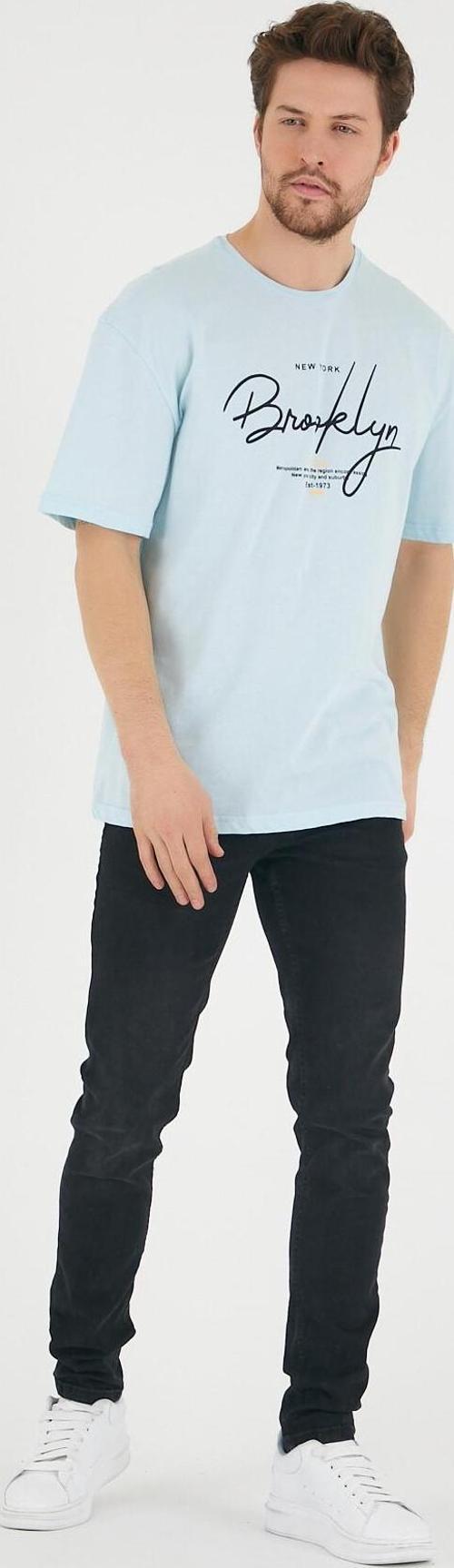 Süperlife Erkek Bisiklet Yaka Oversize Fit  Tişort SPR22TS110