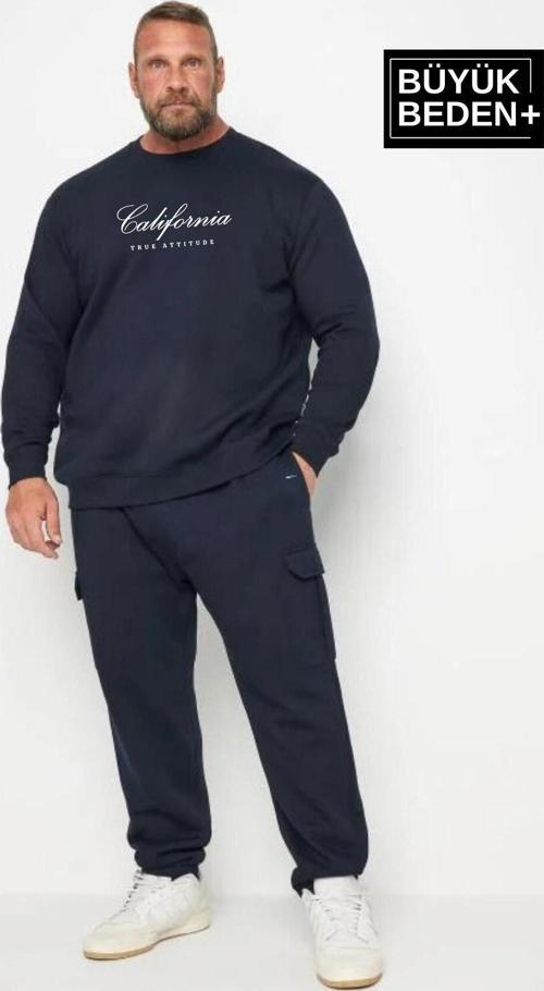 Süperlife Erkek El Yazılı California Baskılı Büyük Beden İnce Bisiklet Yaka Swatshırt SPR25BSW63