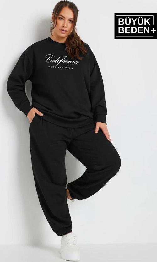 Süperlife Kadın El Yazılı California Baskılı Büyük Beden İnce Bisiklet Yaka Swatshırt SPR25BSWK63