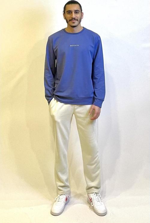 Süperlife Erkek Bisiklet Yaka Regular Fit Brooklyn Baskılı İnce Sweatshirt SPR22SW132