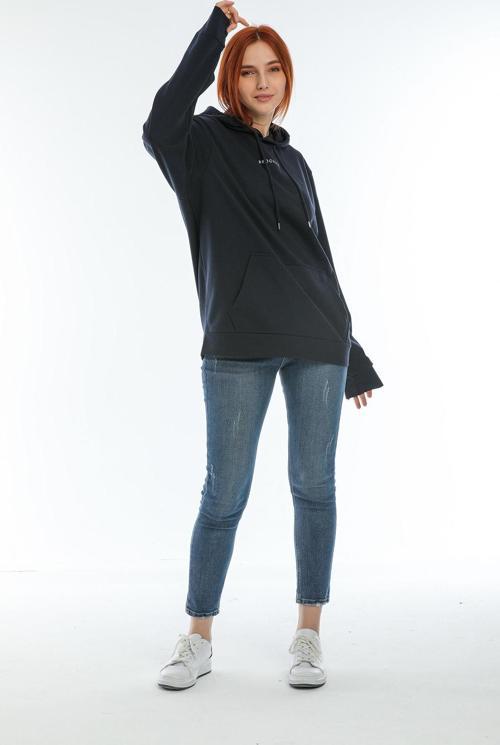 Süperlife Kadın Kapüşonlu Oversize Brooklyn Baskılı İnce Sweatshirt SPR22SWK161