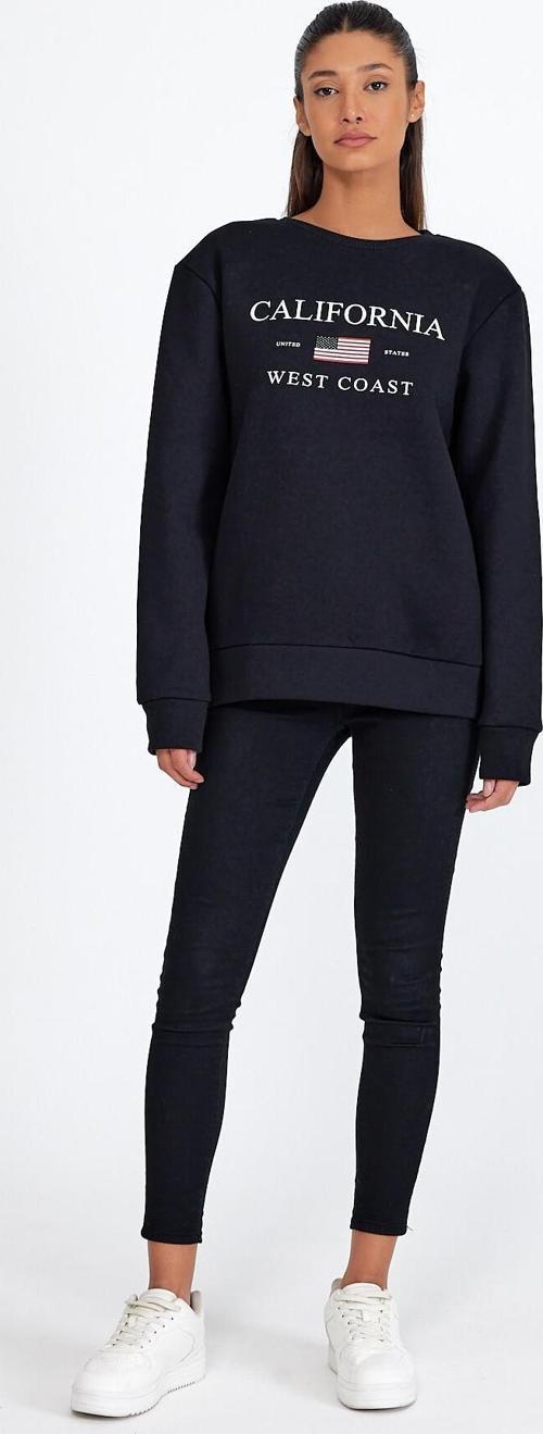 Süperlife Kadın Bisiklet Yaka Rahat Kalıp İçi Polarlı 3 iplik Amerikan Baskılı Swetashırt spr24swk26