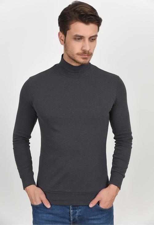 Süperlife Balıkcı Yaka Uzun Kollu Dar Kalıp İnce Erkek Sweatshirt SPR 2019K21