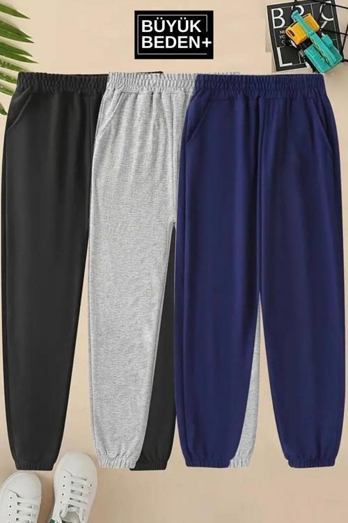 Süperlife Üçlü Eşofman Büyük Beden Lastik Paça İnce Eşofman Altı SPR25BEA51-3