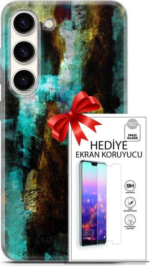 Samsung Galaxy S23 Kılıf Orijinal Seri Nature 12 Kahve Yeşil Tasarım Kılıf + Ekran Koruyucu