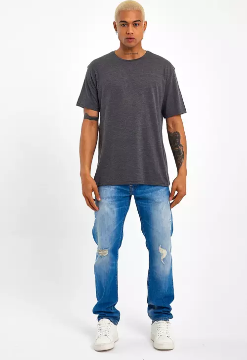 Süperlife Erkek Bisiklet Yaka Oversize Fit Tişort SPR21Y30
