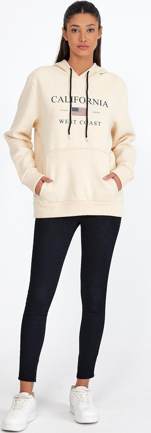 Süperlife Kadın Kapşonlu Rahat Kalıp İçi Polarlı 3 iplik Kanguru Cepli Amerikan Baskılı Swetashırt spr24swk01