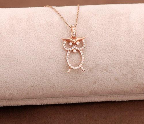 Baykuş Rose Gümüş Kolye 3656