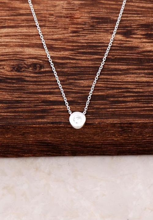 Rodyumlu Tek Taş Tasarım Gümüş Kolye 2969