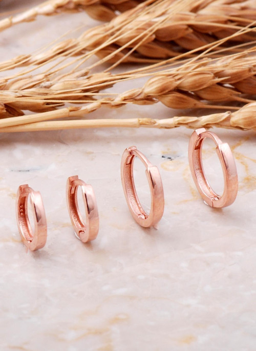 15 Mm ve 12 Mm Rose Gümüş Halka Küpe Kombini 5767