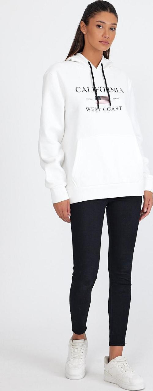 Süperlife Kadın Kapşonlu Rahat Kalıp İçi Polarlı 3 iplik Kanguru Cepli Amerikan Baskılı Swetashırt spr24swk01